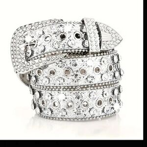 Rhinestone bling studded belt New Silver western  XL Up To 42" 44" Total LENGTH